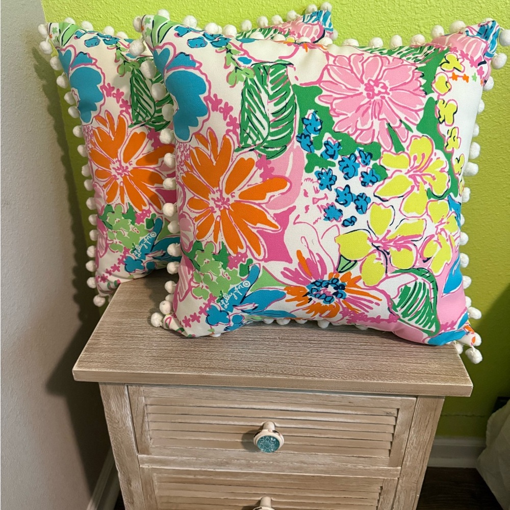 Authentic Lilly Pulitzer for Target Decorative Pillows with White Pom Poms!